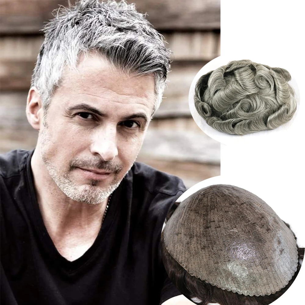 

100% Human Hair Men's Toupee Undetectable Natural Hairline Thin Skin PU Black Grey 1B10 1B50 Brown Microskin Prosthesis System