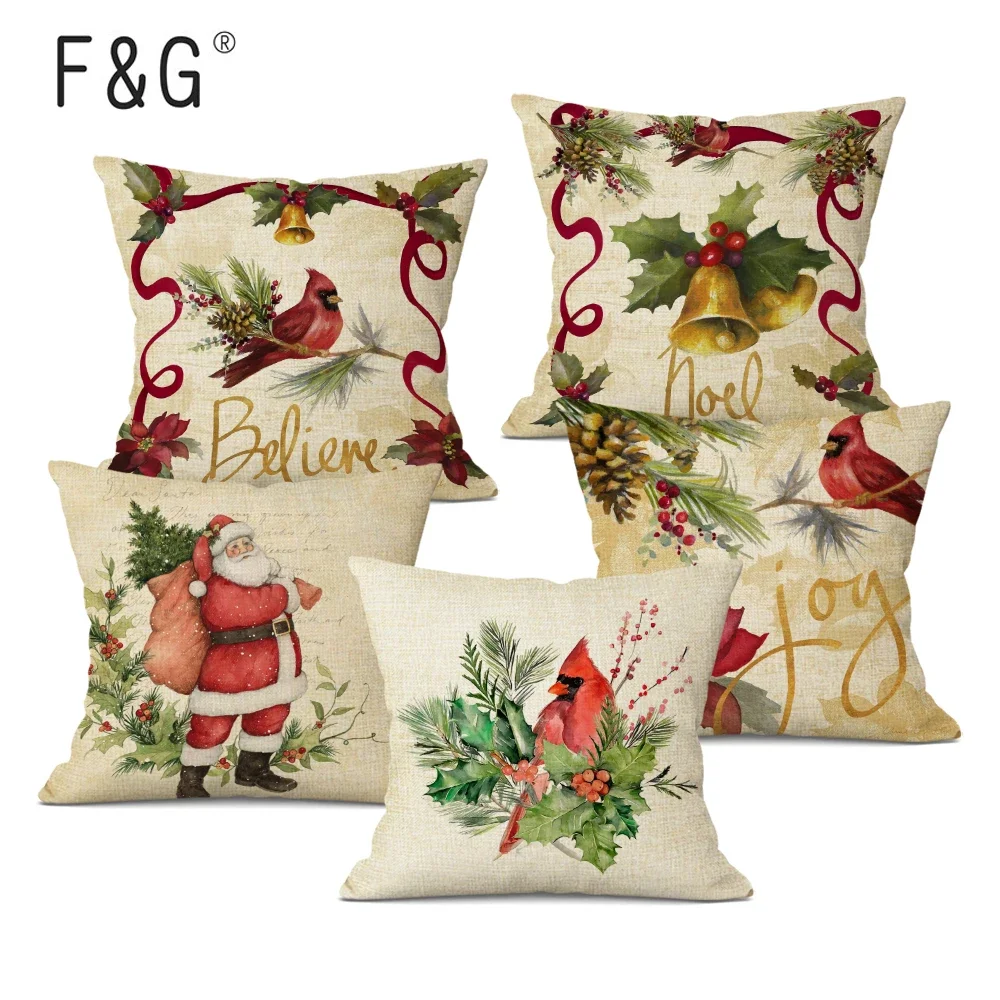 

Bird Xmas Style Cushion Cover 45X45cm Merry Christmas Poinsettia Home Decorative Pillows Cover Home Decor Pillowcase