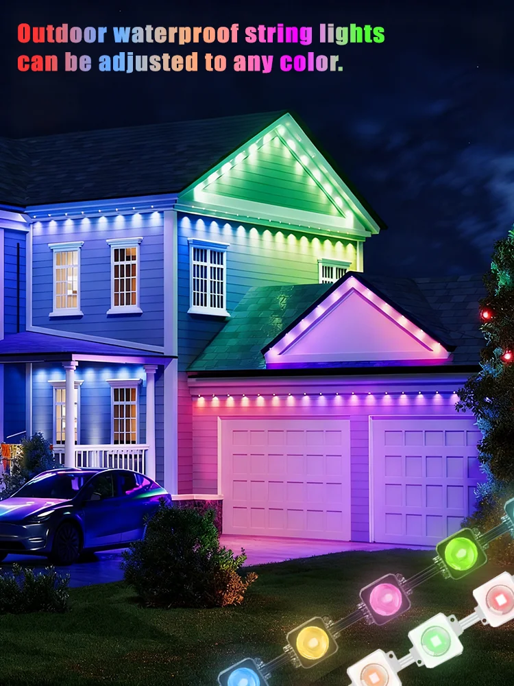 IP67 دائم في الهواء الطلق LED سلسلة أضواء الذكية RGB Eave أضواء التطبيق وجهاز التحكم عن بعد عطلة ديكور المنزل DIY الإضاءة