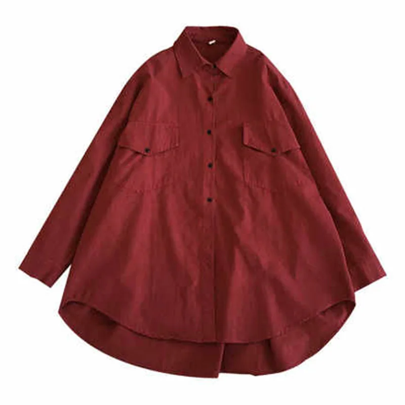 Casual Pure Color irt Jaet plus Size Donna Lungo Sve Colletto rovesciato con bottoni Top di media lunghezza Design ket grande