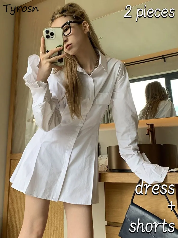 Dresses Sets Women 2pcs Simple Design Slim Sexy Shorts Basic Korean Style Hot Girls Spring Mini Vestidos Fashion Leisure Daily