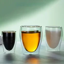 100ml/150ml/200ml Cups Wholesale Double-layer Glass Transparent Coffee Cups Egg Shaped Cups Household High Anti-scalding Effect