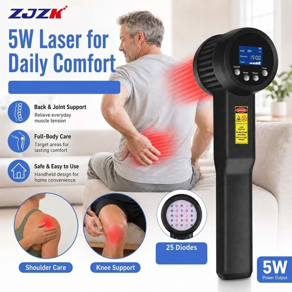 ZJZK Professional Handheld Laser Therapy Device 5W Class IV 650nm 808nm for Chronic Back Pain Sciatica Neuropathy Inflammation