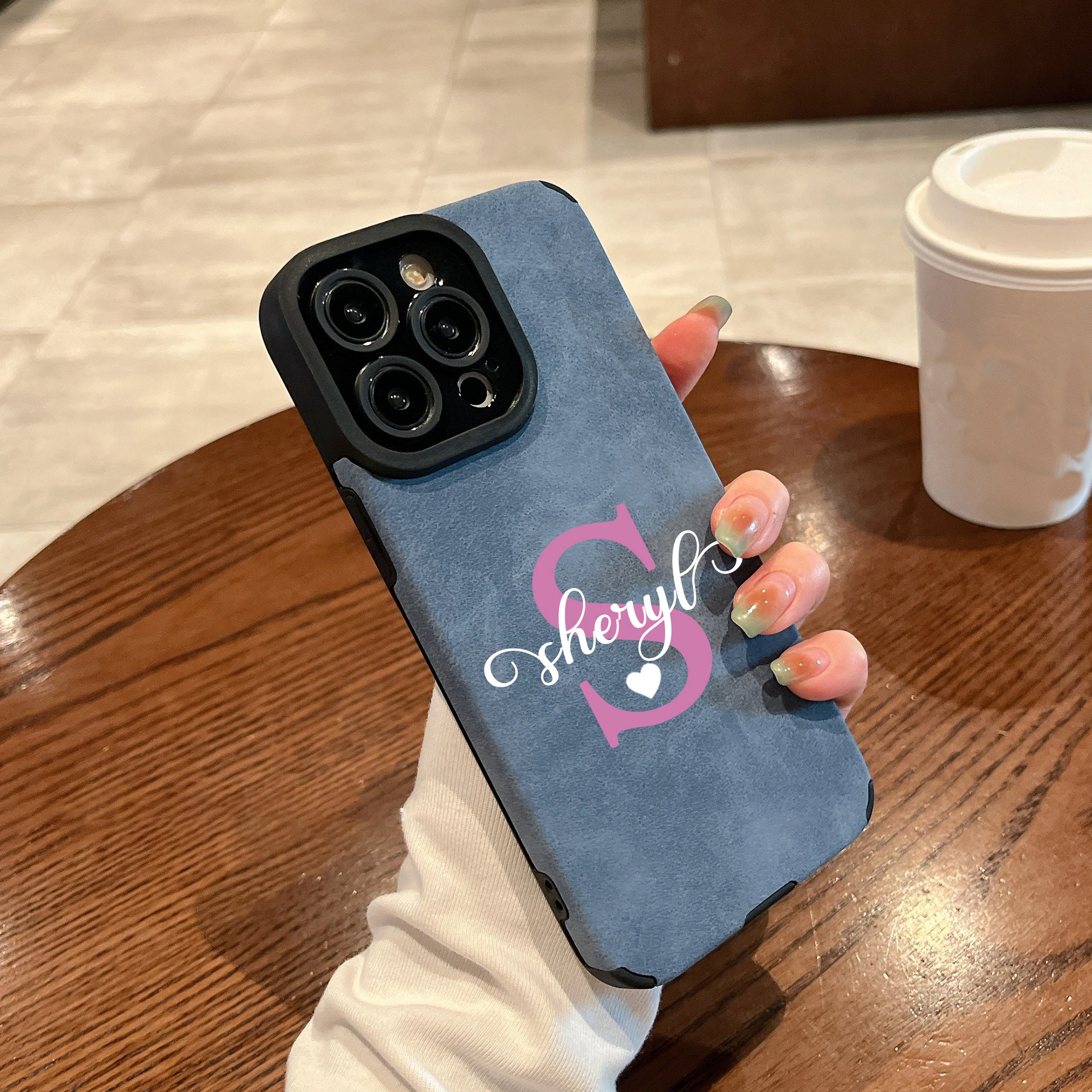 

Colored Large Letter Personalized Customized Initials Name Lambskin Faux Leather Phone Case for iPhone 16 15 14 13 12 11 Pro Max