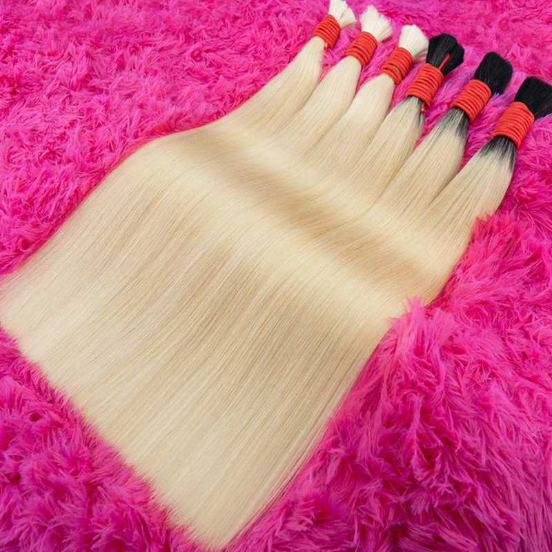 No Weft Straight Curly Bulk Braiding Vietnamese Hair Machine Made Human Hair Bulk Extensions 1B Blonde Color Hairpiece 18-30inch