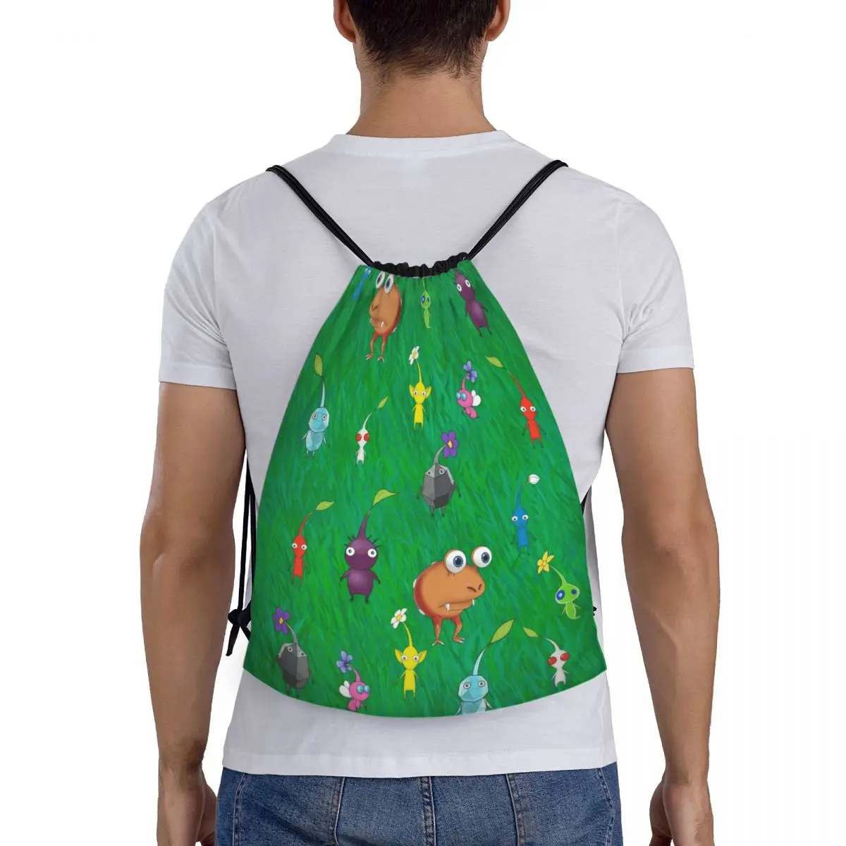 Tas Ransel Serut Pikmin Video Game Kartun Makhluk Tanaman Tas Olahraga Gym untuk Pria Wanita Tas Belanja