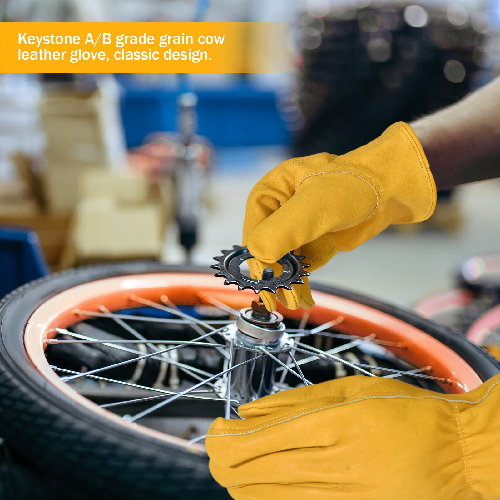 1pair Flex Grip Leather Work Gloves Stretchable Wrist Tough Cowhide Working Glove