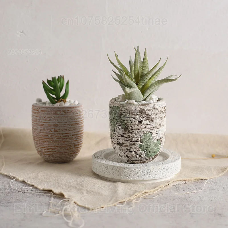 Simple Cement Flowerpot Succulents Propagation Station Rough Pottery Flowerpot for Home Office Decor Garden Planting Accessories