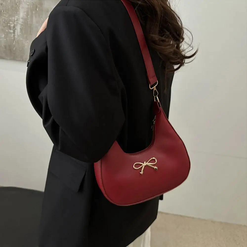 

Fashionable New Design Y2k Bow Shoulder Bags Solid Color PU Leather Bowknot Armpit Bag Luxury Sweet Women Handbag Lady