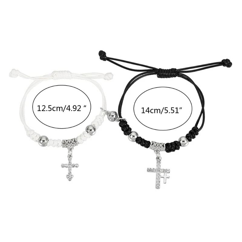2pcs Crystal Cross Couple Bracelets Magnetic Matching Bangle Fashionable Braided Rope Wrist Chain for Women Men Jewelry image 6