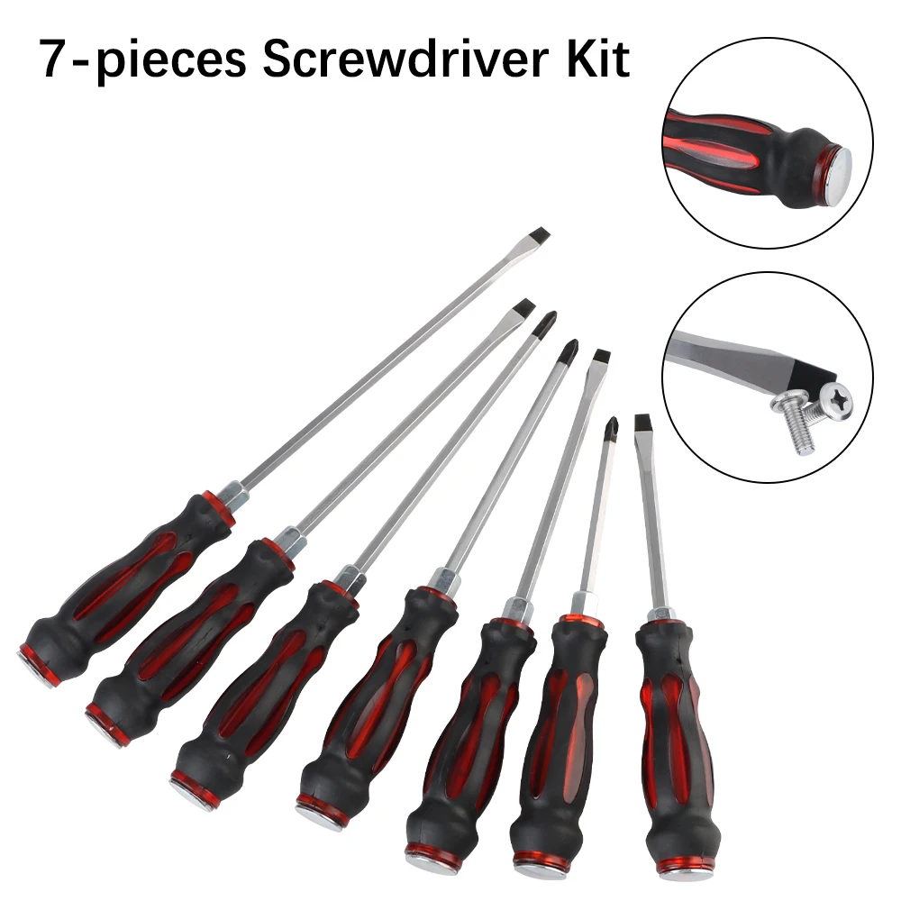 Tappped Screwdriver Set Effective Magnetic with Through hole Chrome Vanadium Steel Phillips Slotted Types 7pcs/set