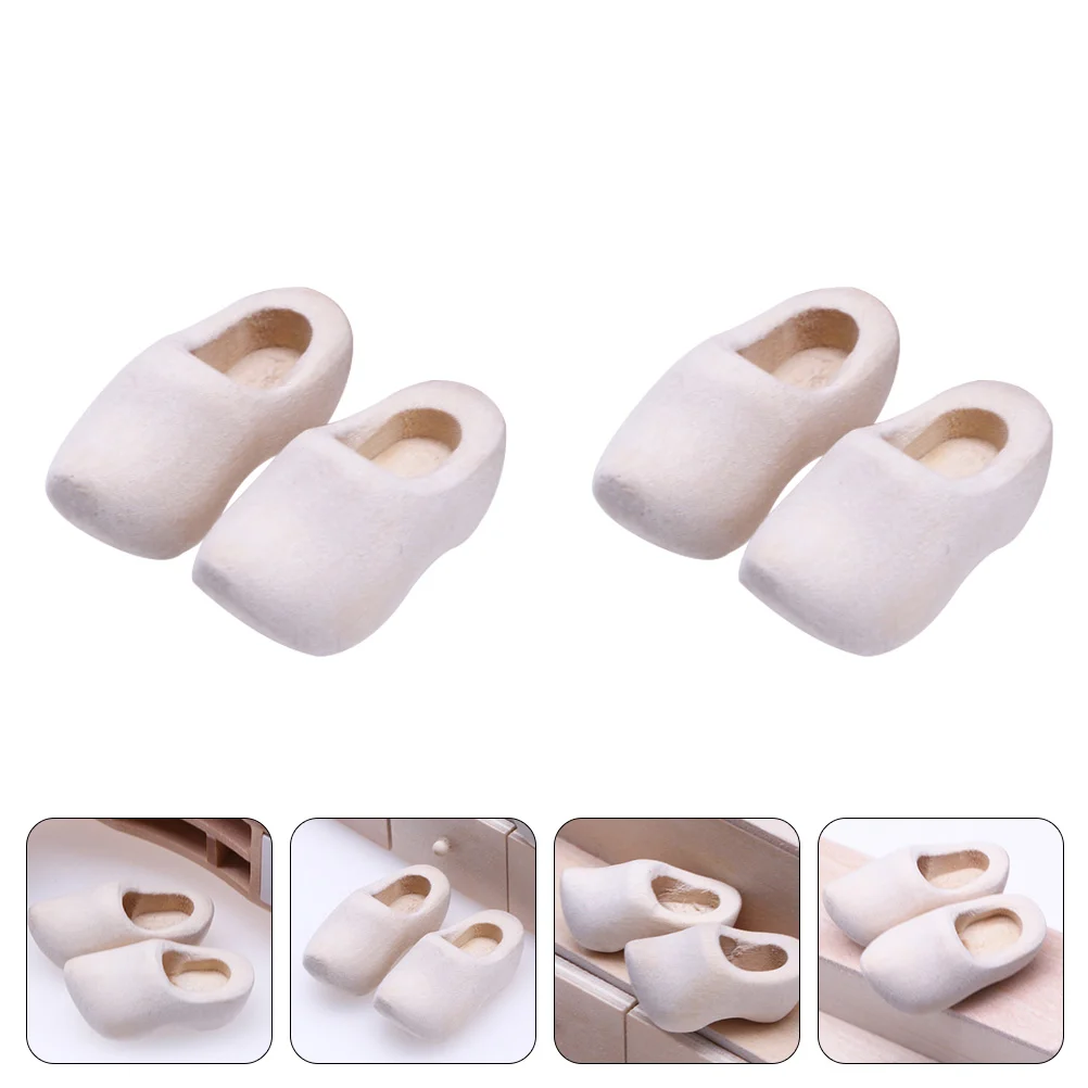 

4 Pcs Mini Dutch Wooden Shoes Klompen for DIY House Sneaker Clogs Model Blank Handmade Child Athletic