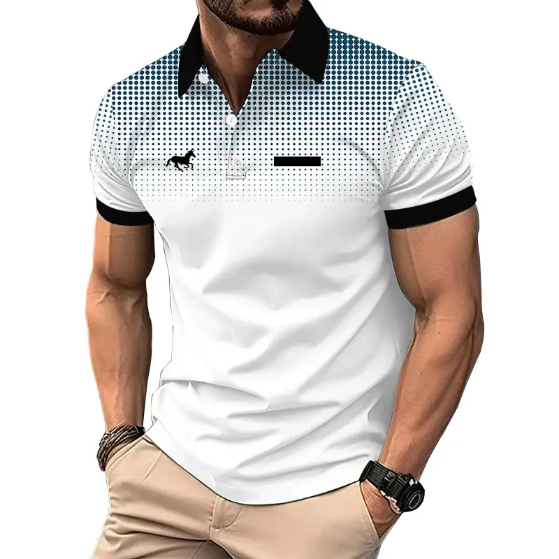 Polo de Golf con solapa deportiva para hombre, Digital 3D Camiseta de manga corta con estampado, Polo informal de negocios de verano