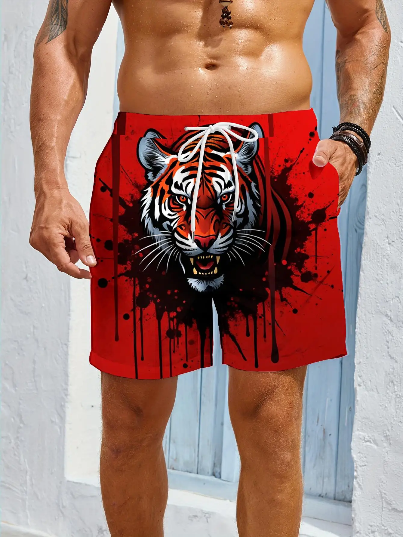 1pcs Men's Short swim trunks2026 Summer 3D Printed Short sleeve Men sweatpants Quick drying Breathable Polyester running