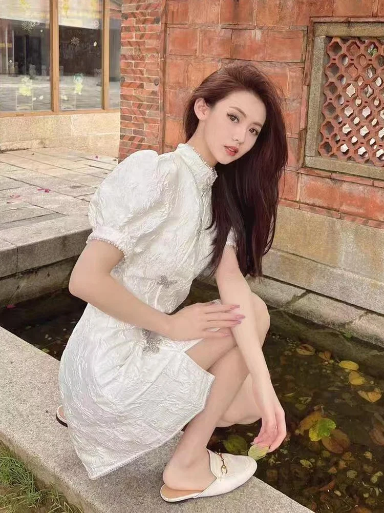 Ele Nieuwe Chinese Sle Versierd A-lijn Dr Afslankende Taille en Sve Polyestervezel Zomer Faionable Dr