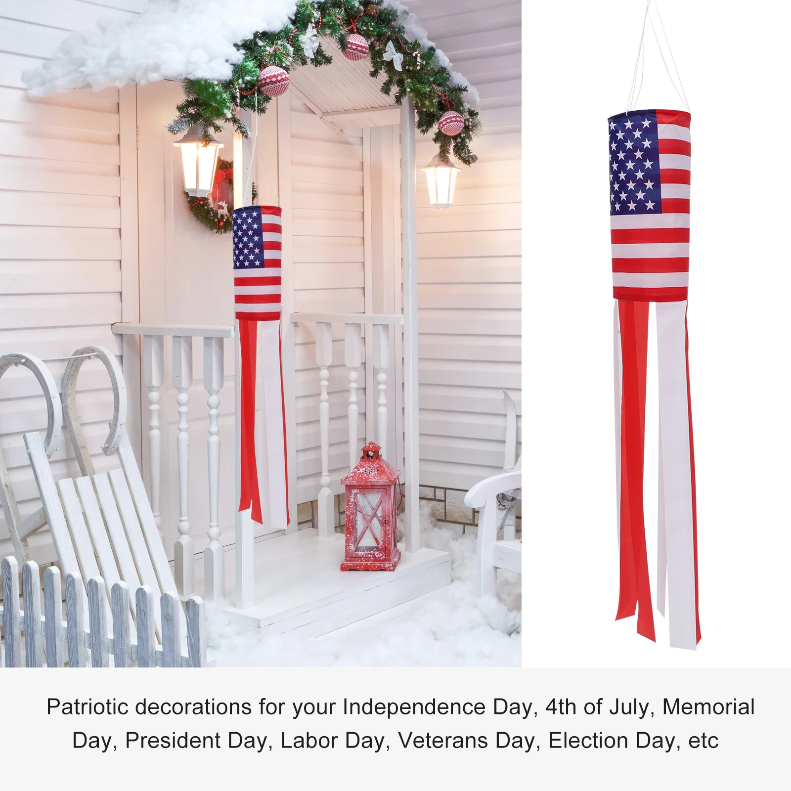 

2Pcs American Flag Windsock Patriotic Decoration Independence Day Outdoor Hanging Decor 4th July Festival Party Pendant Usa Wind