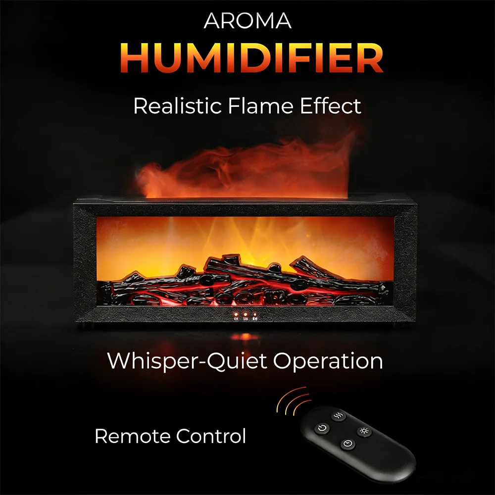 Eseential Oil Diffuser, Fireplace Flame Oil Diffuser - Aromatherapy Aroma Humidifier, Upgrade 7 Flame Colors Noiseless 280ml