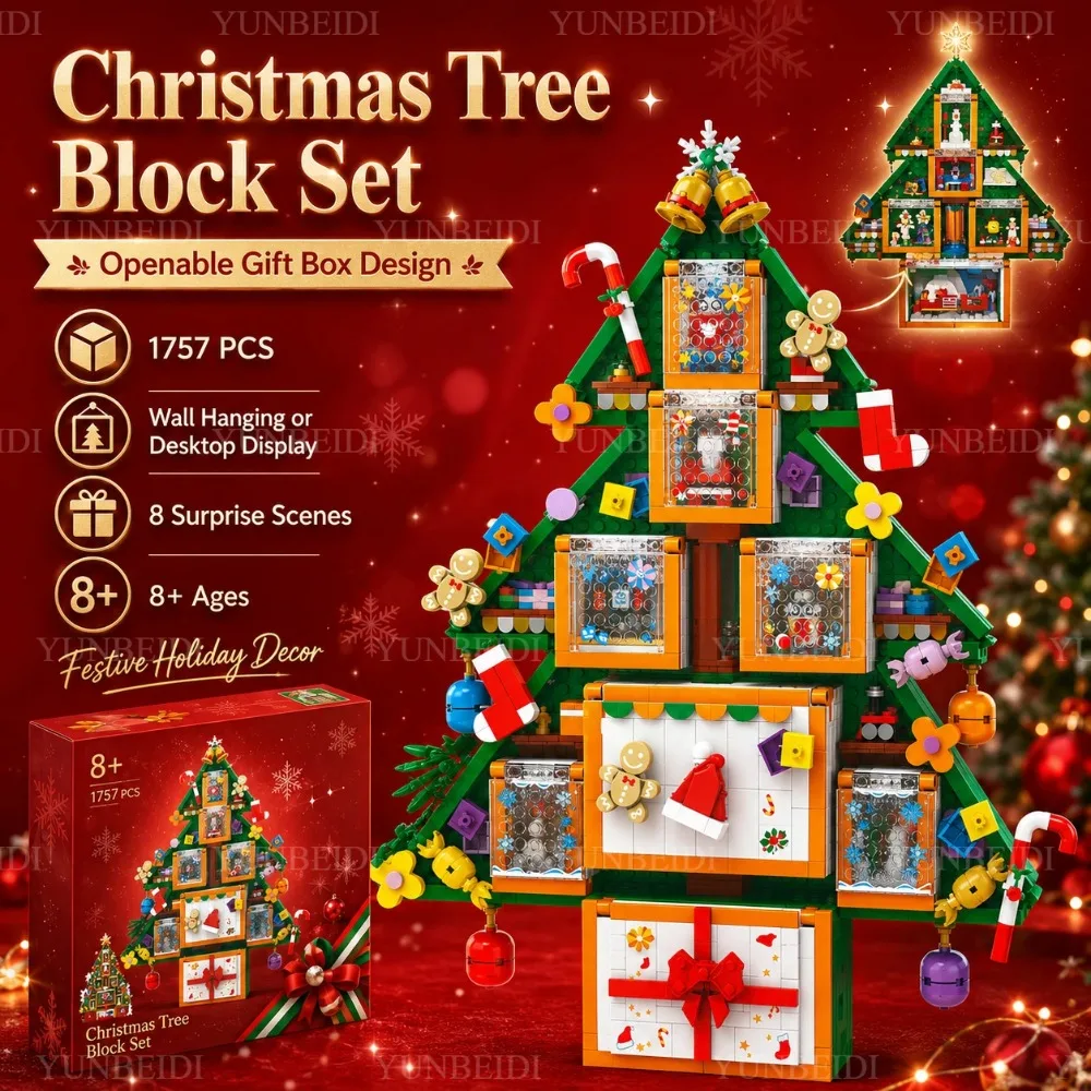 Building Blocks Christmas Tree Set 1757PC Openable Gift Box DIY Bricks Home Holiday Decoration Wall Hanging Desktop Toy Kid Gift