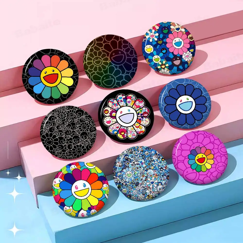 Cute T-Takashi Flowers M-Murakami 32/44/58MM Customizable Button Pins Cute Funny Creative Badge Jewelry Decor Gifts for Friends