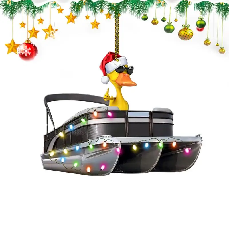 Christmas Tree Ornament Funny Duck Pontoon Boat Hanging Ornament for Home Holiday Party