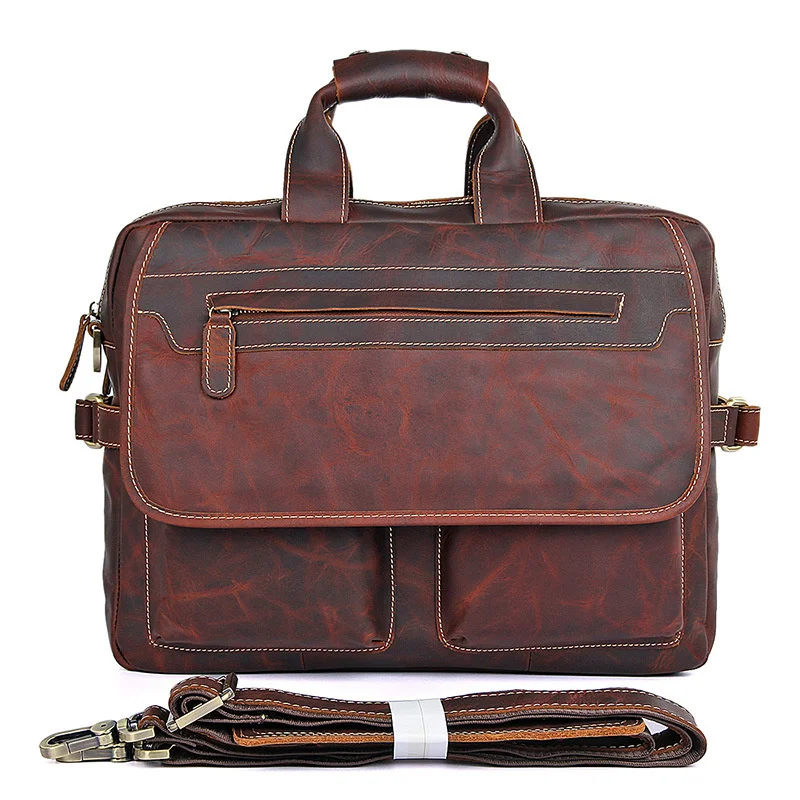 leather men's business bag, cowhide briefcase, men's mad horse leather handbag