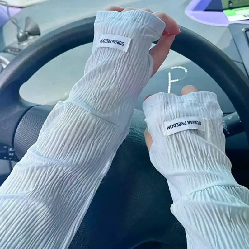 

Модные свободные тонкие перчатки из ледяного шелка с длинными рукавами для женщин и девушек, летние солнцезащитные нарукавники, велосипедные перчатки без пальцев