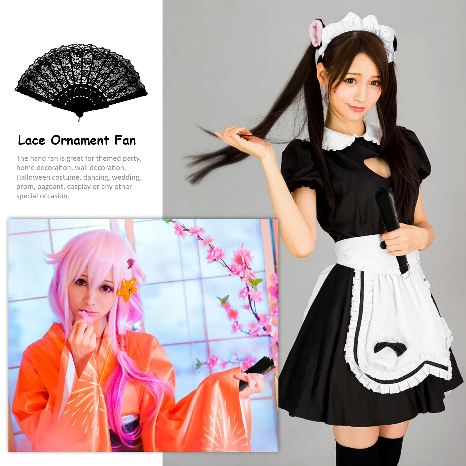 

2 Pcs Lace Fan Foldable Fans Folding Hand Chinese Single Layer Receive Held Women's