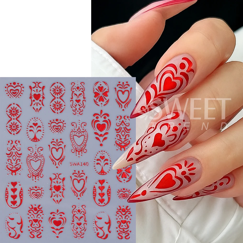 3 stücke Böhmischen Nagel Aufkleber Metall Retro Gemusterten Herz Totem Selbst-klebe Nagel Aufkleber DIY Luxus Maniküre Sliders Dekoration