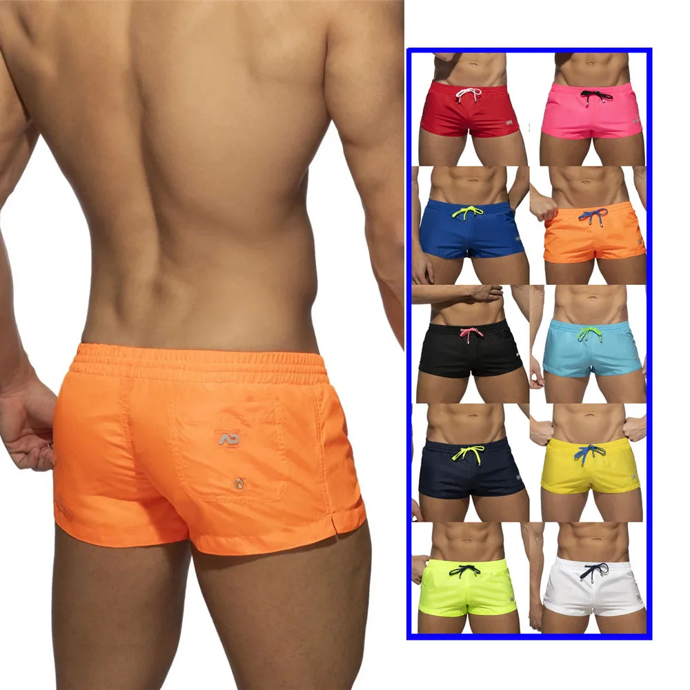 

Addicted new shorts men's classic solid color three-point quick-drying swimming trunks low-rise sexy sports boxer beach pants