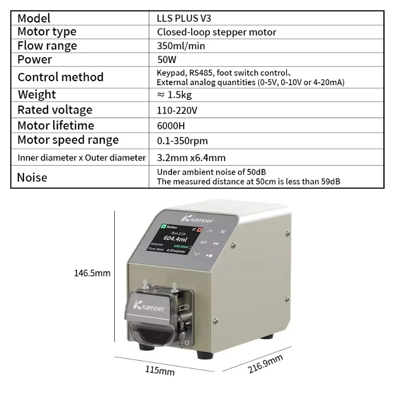 LLS Plus V3 Intelligent Accuracy Dispensing Pump Micro Dispensing Small Quantity Metering Peristaltic Pump