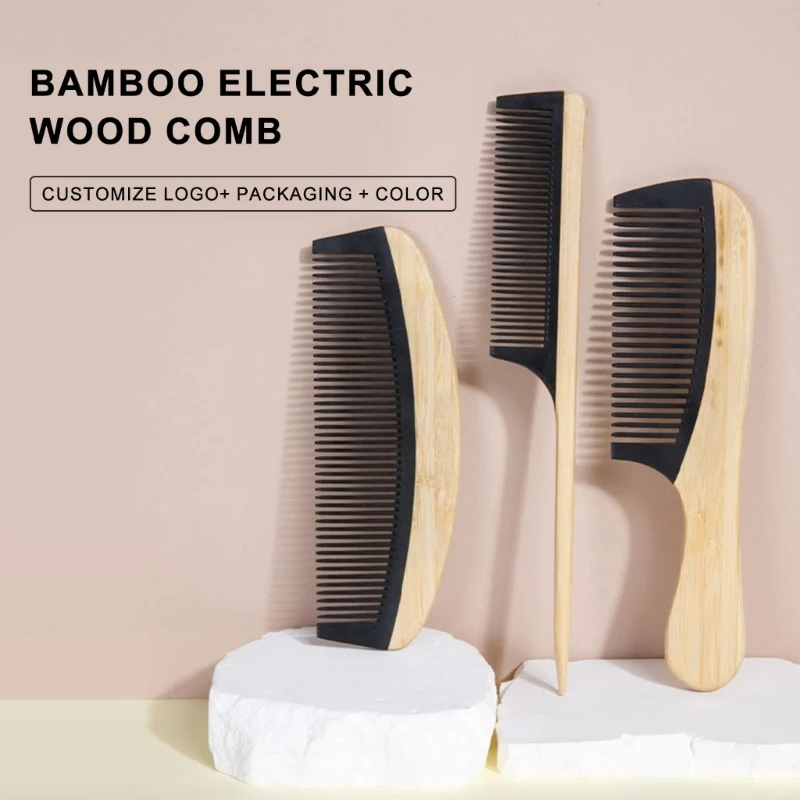 Bamboo Hair Comb Wide Tooth Brush Antistatic Hair Detangling Comb Styling Comb E1YF