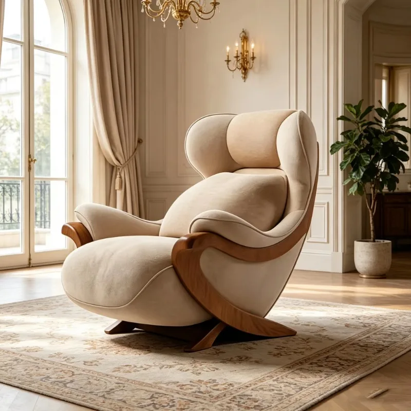 Padded leisure chair Solid wood frame recliner suitable for villa hotel living room