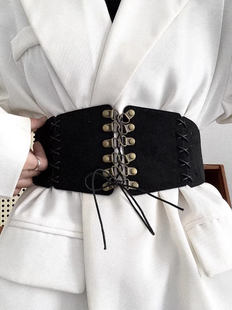 

Женский винтажный замшевый корсет на шнуровке, пояс-корсет, декоративный ремень в стиле ретро для платьев, универсальный эластичный пояс для похудения