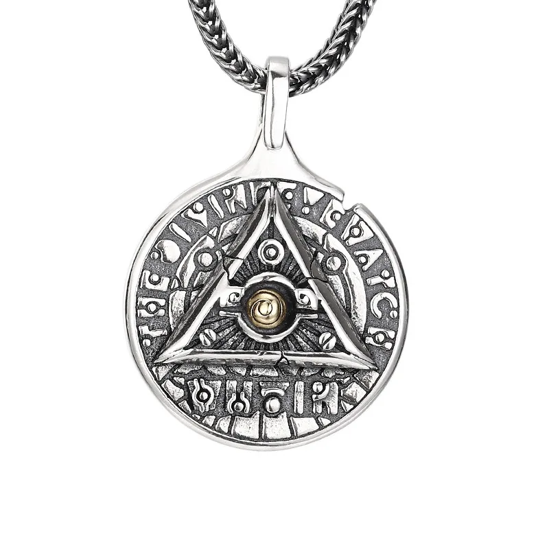 

925 Sterling Silver Triangle Symbol Matrix Pendant Necklace | Antique Gothic Amulet | Unisex Boho Jewelry Gift