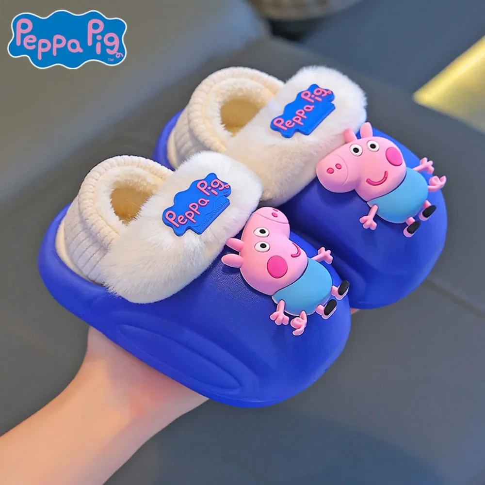 Peppa Pig George Winter mit Absatz, warme Baumwoll-Hausschuhe, Cartoon, wasserdicht, rutschfest, Hausschuhe, Kinder-Slipper, Schuhe, Geschenke