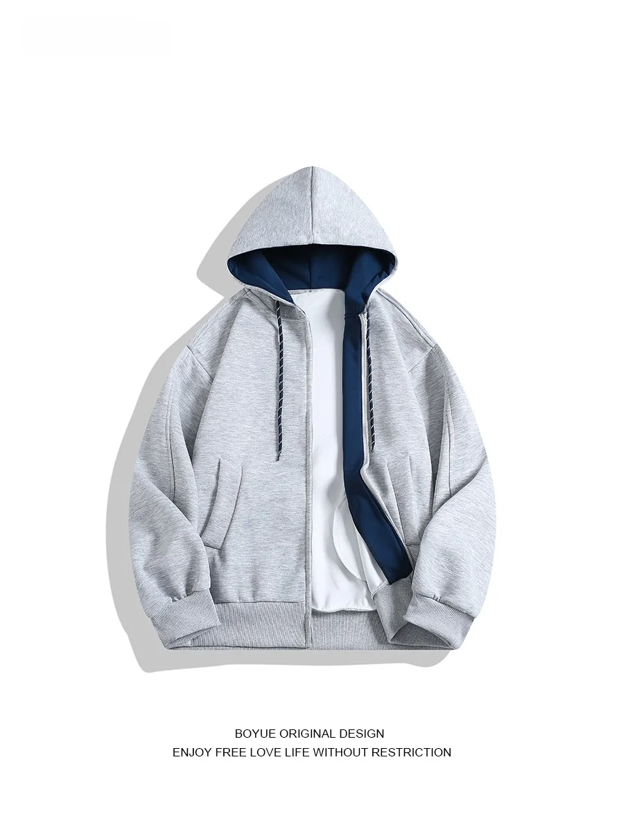 

Boyue American Color Block Hooded Zipper Sweatshirt Casual Heavyweight Sporty Lazy Style Unisex Jacket for Men And Women