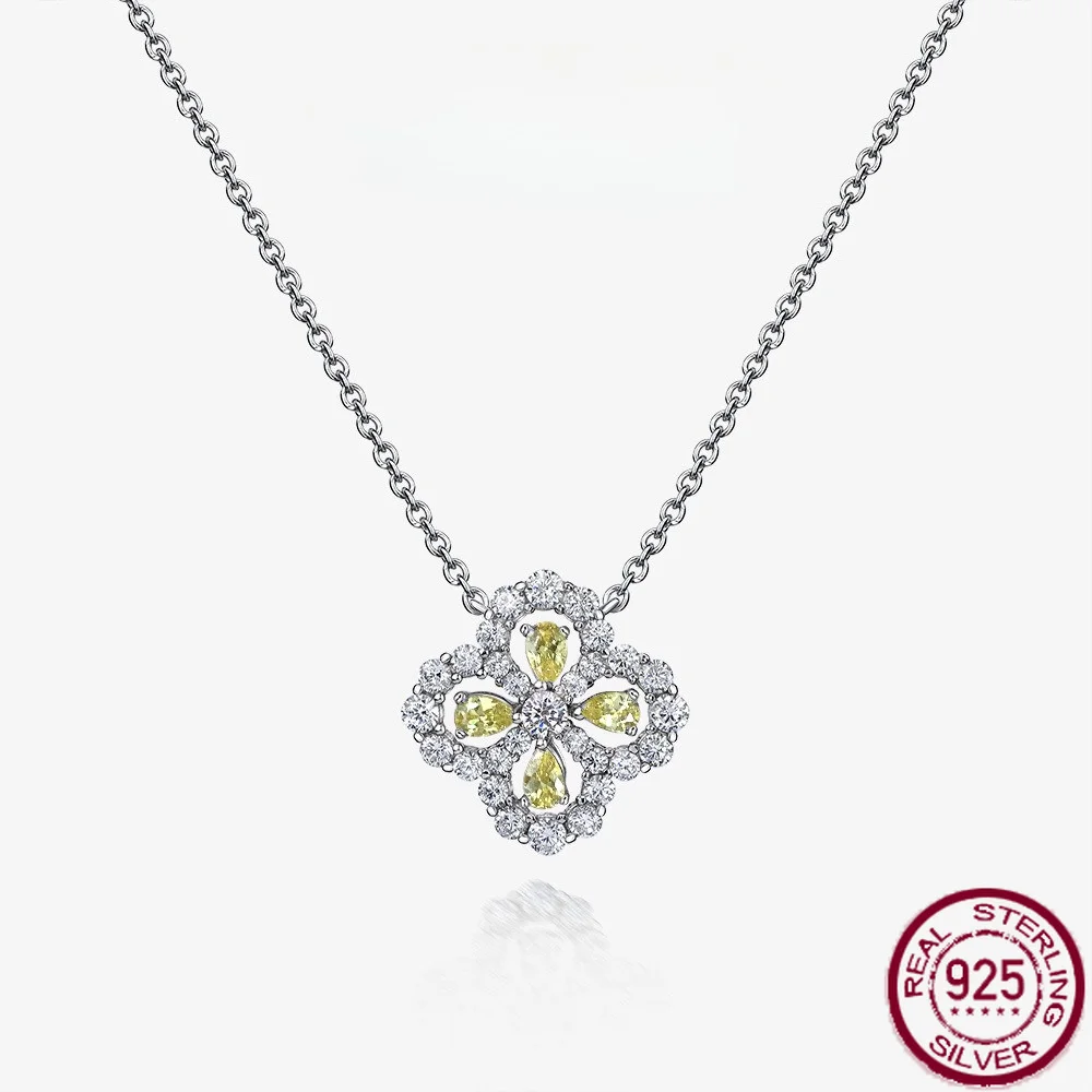 New S925 Silver Flower High Carbon Diamond Water Drop 2.5 * 4 Short Fashion Necklace Engagement Jewelry
