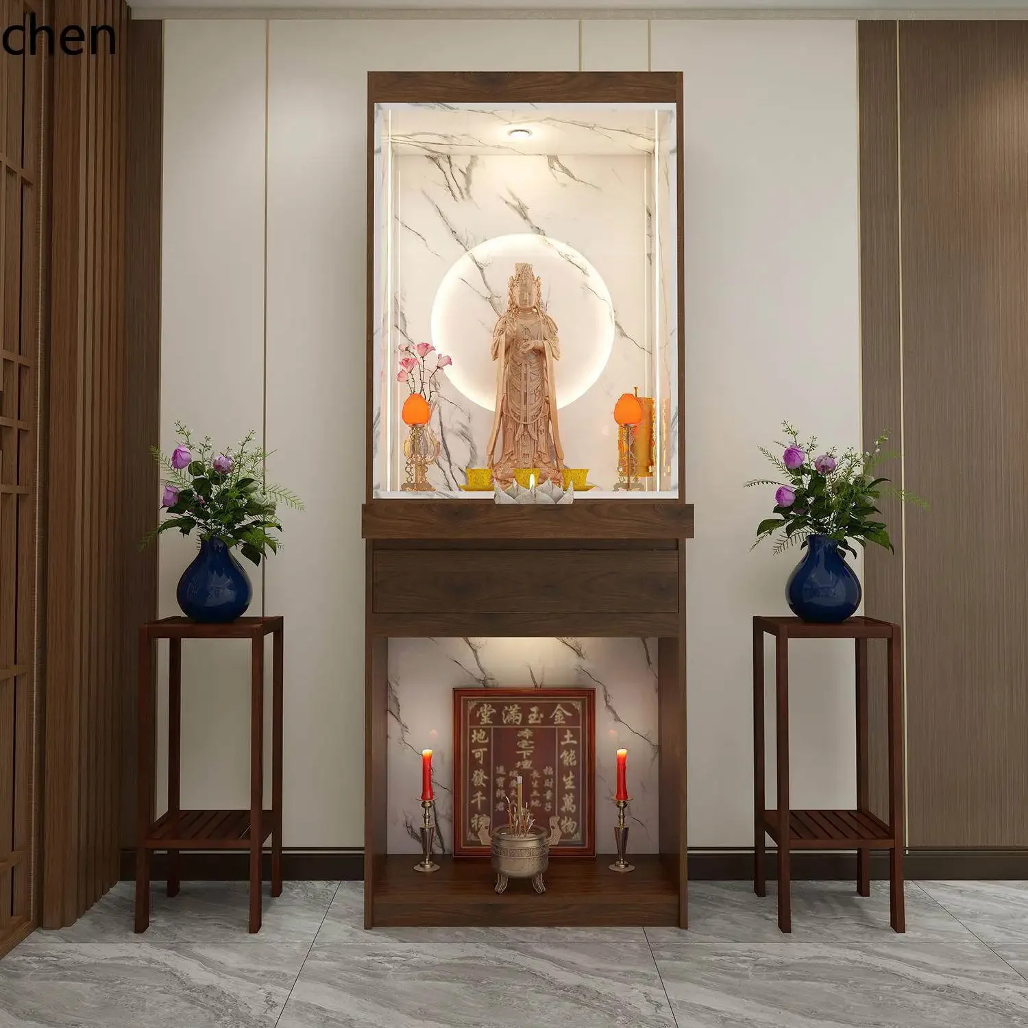 v1  guanyin buddhist niche buddha xi for home god cabinet worship altar altar solid wood god slot offering table
