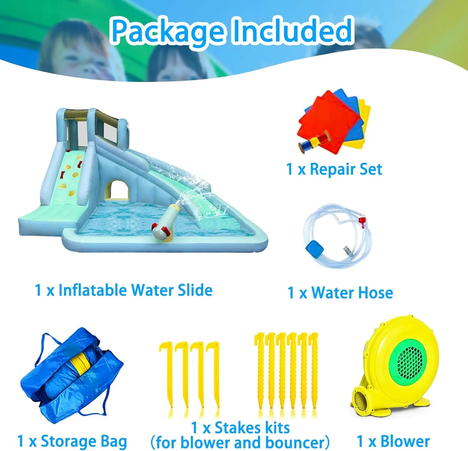 Kid's Inflatable Bounce House Water Park, 6-in-1 Summer Outdoor Party Fun with 550W Blower, Giant Slide, Climbing Wall, Splash Pool, and Water Blaster view 6