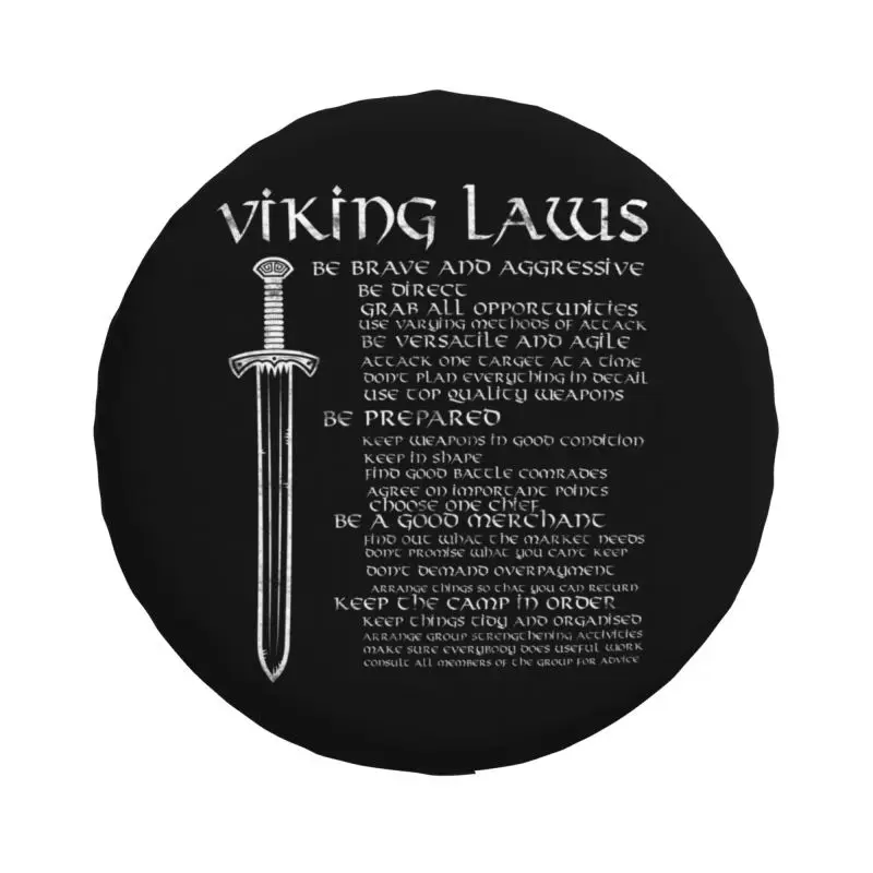 Viking Laws Scandinavian Warrior Sword Distressed Spare Wheel Cover for Mitsubishi Pajero 4x4 RV Valhalla Odin Tire Protector