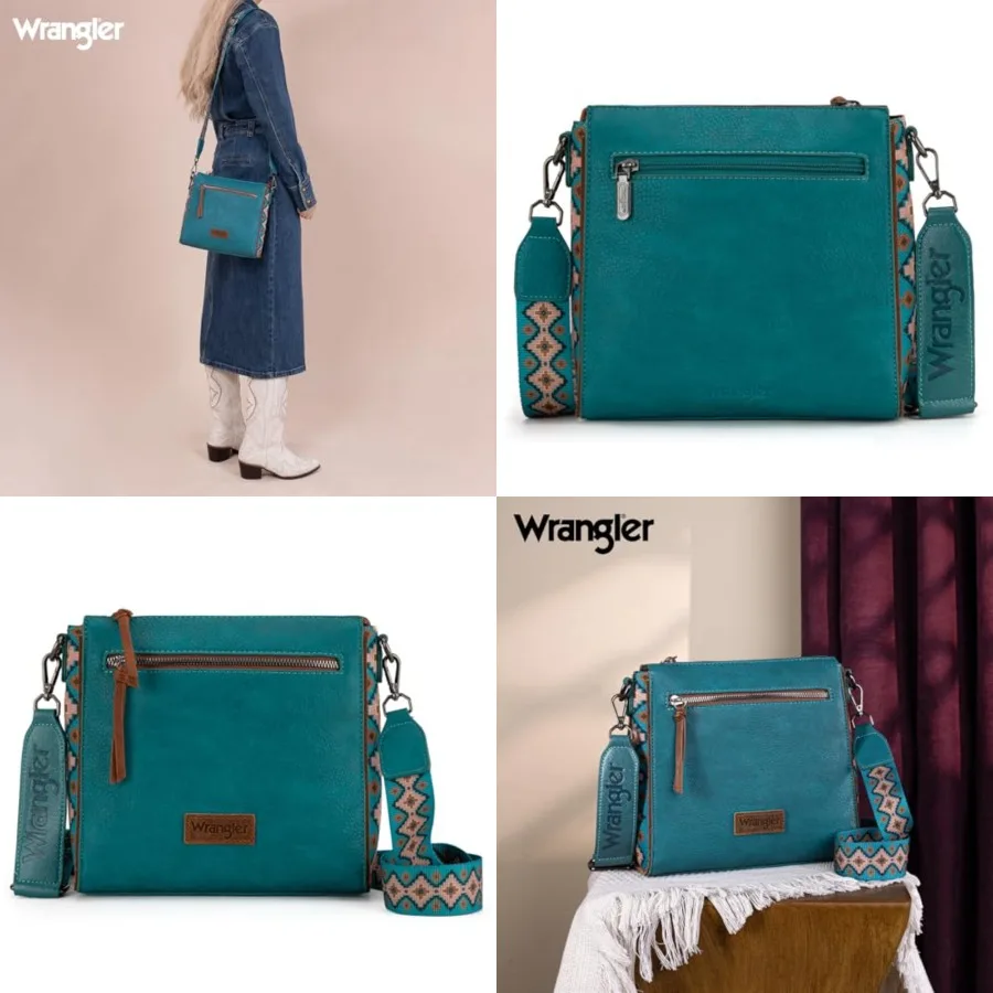 Wrangler Aztec Crossbody Purse Medium Shoulder Bags for Women Western Handbag with Guitar Strap