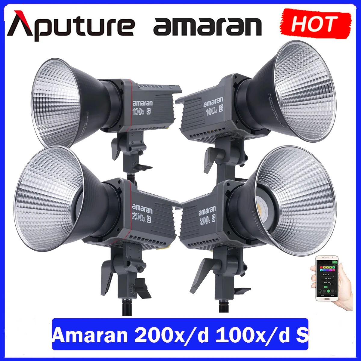 

Aputure Amaran 200x 200d 100x 100d S series Studio светильник Bi-Color 2700-6500K 100W 200W Светодиодный Video светильник Bluetooth App Control