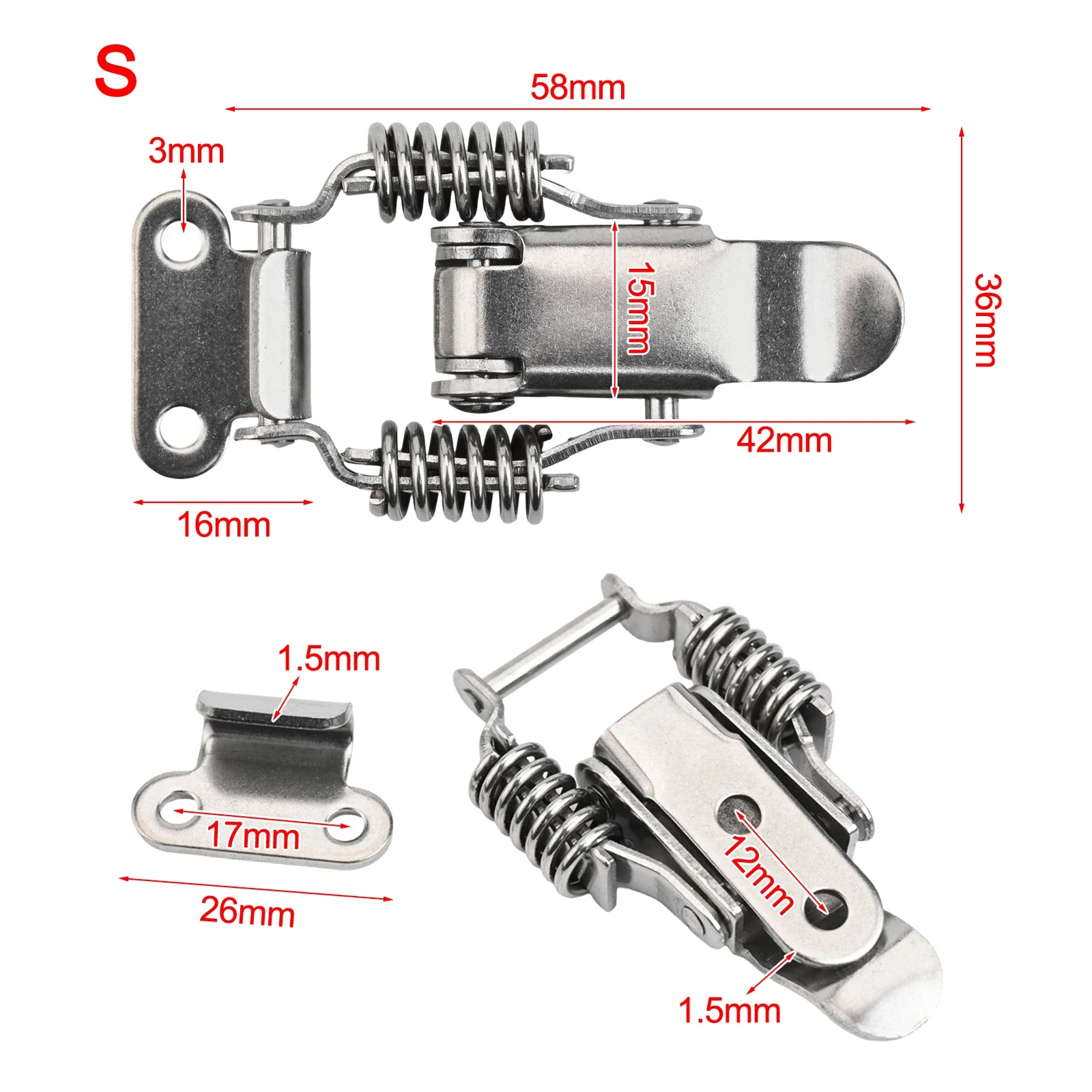 4PCS Toggle Latches Stainless Steel Spring Loaded Draw Toggle Latch Catch Clamp Clip Hasps Lock Suitcase Case Lock Buckle