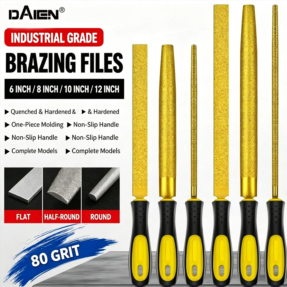 Diamond Hand File 6 8 10 12 Inch 80Grit Flat Half Round for Metal Stone Ceramic Grinding Polishing Tool
