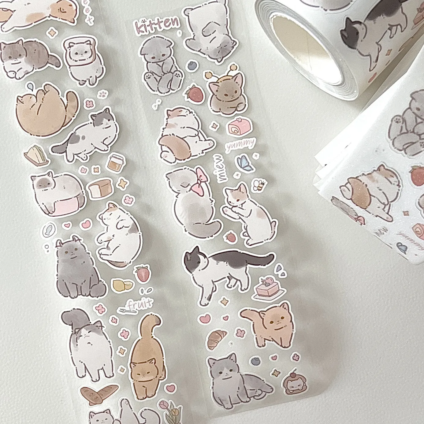 Cute Korean Soft Cat Cafe Cat Die cut Dispensing Sticker DIY Goo Card Journal Scrapbooking Photo Card Phone Case Collage Supply