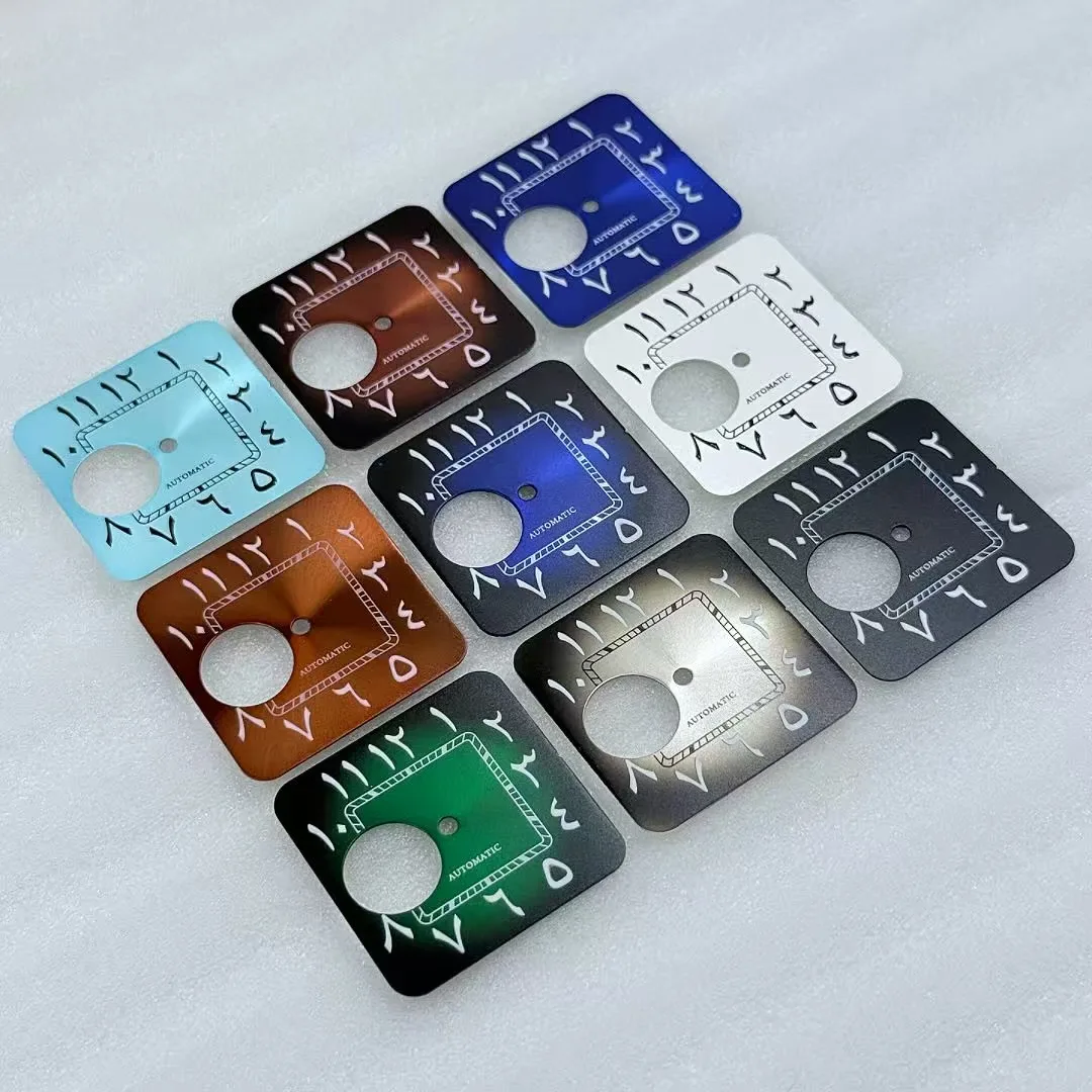 27mm Sunburst Hollow Arabic Green Lume Square Dial for NH70/NH38 Movement Case Mod Parts