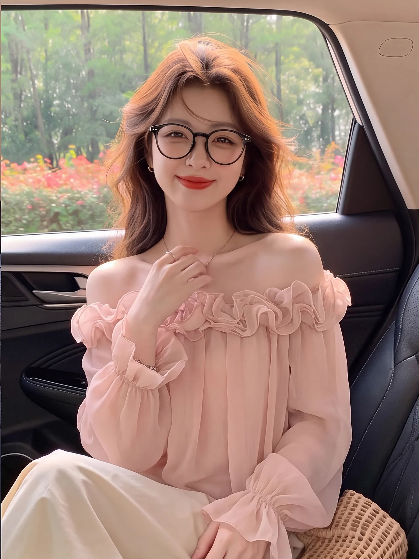 Romantic Pink Lace Cap-Shoulder Lantern Sleeve Women's Shirt Breathable Design Summer Lightweight Comfortable Korean Style Bl...