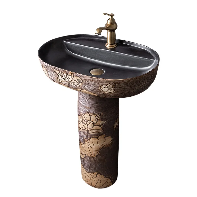 Ceramic Wash Basin Single Basin Column Basin Balcony Bathroom Washbasin Floor Type Outdoor Garden Art
