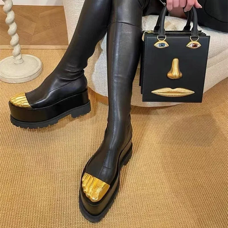 Fashion Ankle Boots For Women Luxury Mid-calf Boots Designer  Thigh High Boots Metal Decoration Female Shoes Platform Zipper-sid