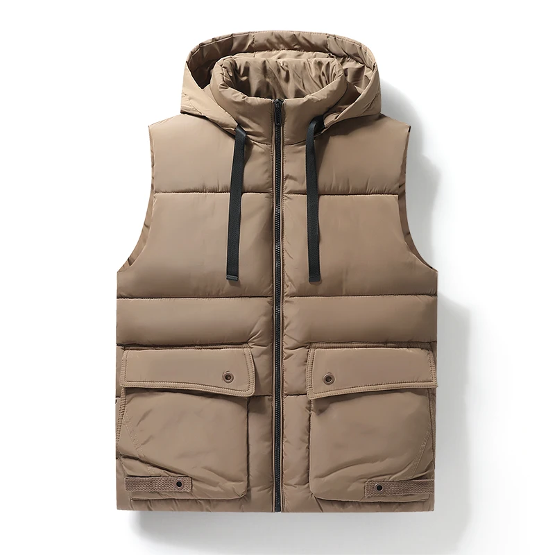 

Autumn and Winter Men's Casual Vest Thickened Warm Workwear Down Cotton-padded Jacket Vest Fashionable Detachable Hooded Jacket